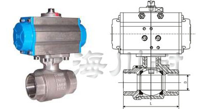 不銹鋼內(nèi)螺紋兩片式氣動球閥結(jié)構(gòu)